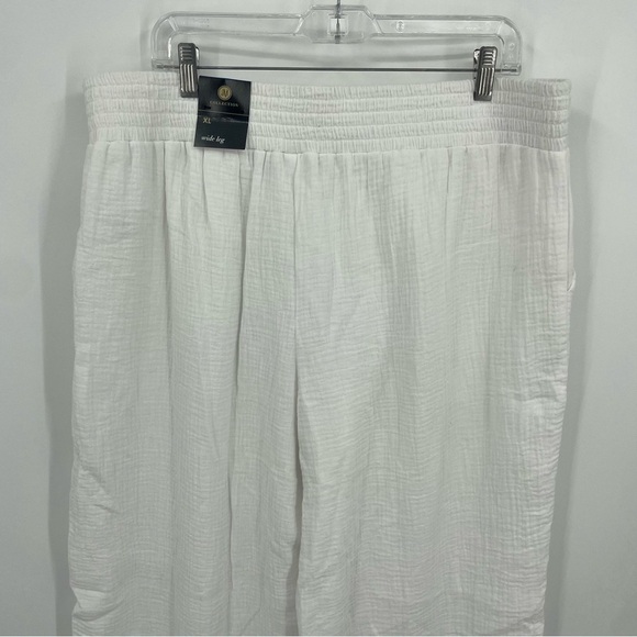 NWT JM Collection White Woven Wide Leg Pants Size XL 100% cotton pull on - Picture 4 of 10